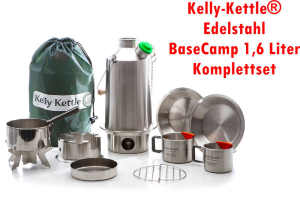 Kelly Kettle Komplettset Basecamp Edelstahl 1,6 Liter