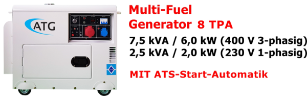 ATG Multifuel 8TPA Stromgenerator ... drei-phasig MIT ATS