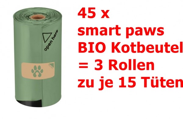 45 x smart paws Bio Hundekot-Beutel = 3 Rollen